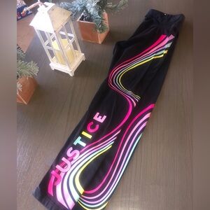 Justice 🩷Black Leggings with Colorful Stripes Sz L